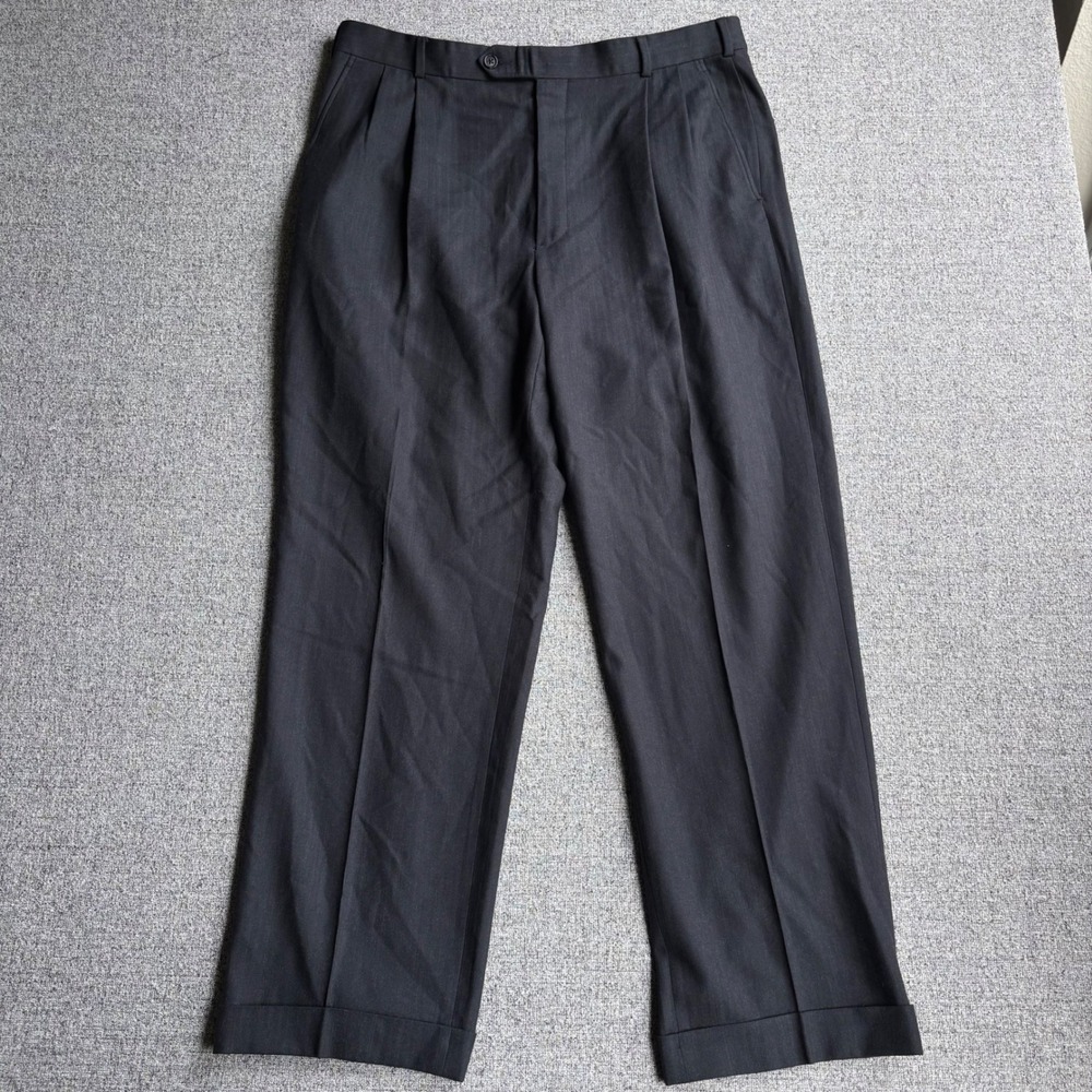 Brooks Brothers Pants Mens 36x31 "346" Stretch Black Wool Pleated Cuffed